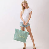 SUMMER Embroidery Woven Straw Fringe Tote Shoulder Bag