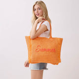 SUMMER Embroidery Woven Straw Fringe Tote Shoulder Bag