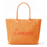 SUMMER Embroidery Woven Straw Fringe Tote Shoulder Bag