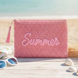 SUMMER Embroidery Woven Straw Pouch Bag