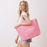 SUMMER Embroidery Woven Straw Fringe Tote Shoulder Bag