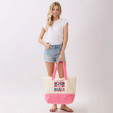 LIFE IS BETTER AT THE BEACH Message Sunglasses Graphic Printed Terry Tote Bag