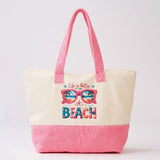 LIFE IS BETTER AT THE BEACH Message Sunglasses Graphic Printed Terry Tote Bag