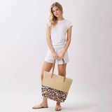 Leopard Print Straw Tote Shoulder Bag
