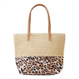 Leopard Print Straw Tote Shoulder Bag