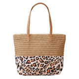 Leopard Print Straw Tote Shoulder Bag