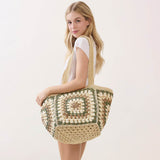 Vintage Granny Square Crochet Summer Tote Bag