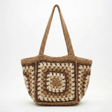 Vintage Granny Square Crochet Summer Tote Bag
