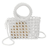 Elegant Pearl Beaded Round Handle Lattice Handbag / Crossbody Bag