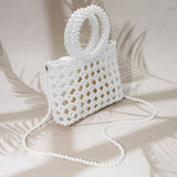 Elegant Pearl Beaded Round Handle Lattice Handbag / Crossbody Bag