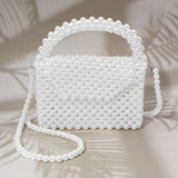 Pearl Beaded Top Handle Flap Hand Bag / Crossbody Bag