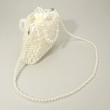 Pearl Beaded Top Handle Drawstring Pouch Handbag / Crossbody Bag