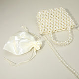 Pearl Beaded Top Handle Drawstring Pouch Handbag / Crossbody Bag