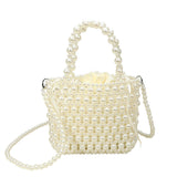 Pearl Beaded Top Handle Drawstring Pouch Handbag / Crossbody Bag