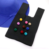 Pom Pom Embellished Knit Tote Bag