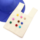 Pom Pom Embellished Knit Tote Bag