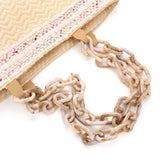 Zigzag Chevron Patterned Celluloid Acetate Handle Straw Tote Bag