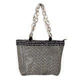 Zigzag Chevron Patterned Celluloid Acetate Handle Straw Tote Bag