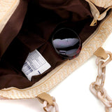 Zigzag Chevron Patterned Celluloid Acetate Handle Straw Tote Bag