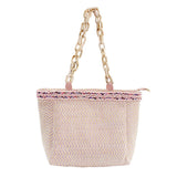 Zigzag Chevron Patterned Celluloid Acetate Handle Straw Tote Bag