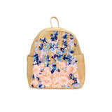 Fabric Flower Cluster Straw Backpack Bag