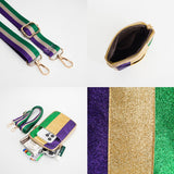 Faux Leather Mardi Gras Sparkle Front Small Crossbody Bag