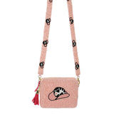 Seed Beaded Cowboy Hat Accented Rectangle Tassel Crossbody Bag