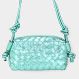 Metallic Faux Leather Weaved Crossbody Bag
