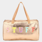 STUFF Message Metallic Top Handle Duffle Bag / Crossbody Bag