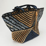 Chevron Woven Wooden Tassel Straw Tote Bag