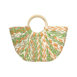 Multi Color Weave Round Handle Handwoven Natural Straw Handbag