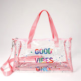 GOOD VIBES ONLY Message Printed Transparent Boston Bag / Crossbody Bag