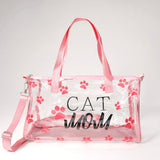 CAT MOM Message Paw Pattern Printed Transparent Boston Bag / Crossbody Bag