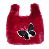 Fluffy Faux Fur Butterfly Slouchy Tote Bag