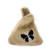 Fluffy Faux Fur Butterfly Slouchy Tote Bag