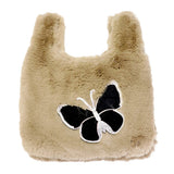 Fluffy Faux Fur Butterfly Slouchy Tote Bag