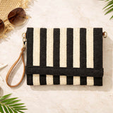Striped Woven Foldover Wristlet Clutch Crossbody Bag