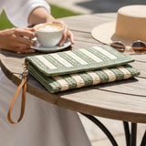 Striped Woven Foldover Wristlet Clutch Crossbody Bag