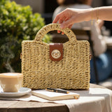 Structured Top Handle Woven Mini Satchel Crossbody Bag