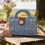 Structured Top Handle Woven Mini Satchel Crossbody Bag