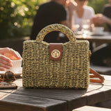 Structured Top Handle Woven Mini Satchel Crossbody Bag