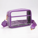 Bling Studded Faux Leather Transparent Rectangle Crossbody Bag