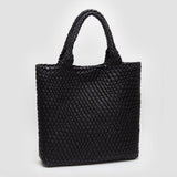 Faux Leather Braided Top Handle Tote Bag with Pouch
