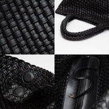 Faux Leather Braided Top Handle Tote Bag with Pouch