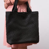 Faux Leather Braided Top Handle Tote Bag with Pouch