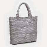 Faux Leather Braided Top Handle Tote Bag with Pouch