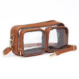 Dual Front Pocket Faux Leather Transparent Crossbody Bag
