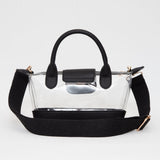 Faux Leather Compact Transparent Top Handle Crossbody Bag