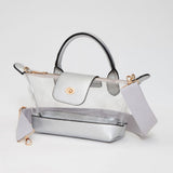 Faux Leather Compact Transparent Top Handle Crossbody Bag