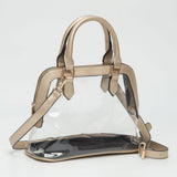 Faux Leather Trim Transparent Structured Top Handle Handbag / Crossbody Bag